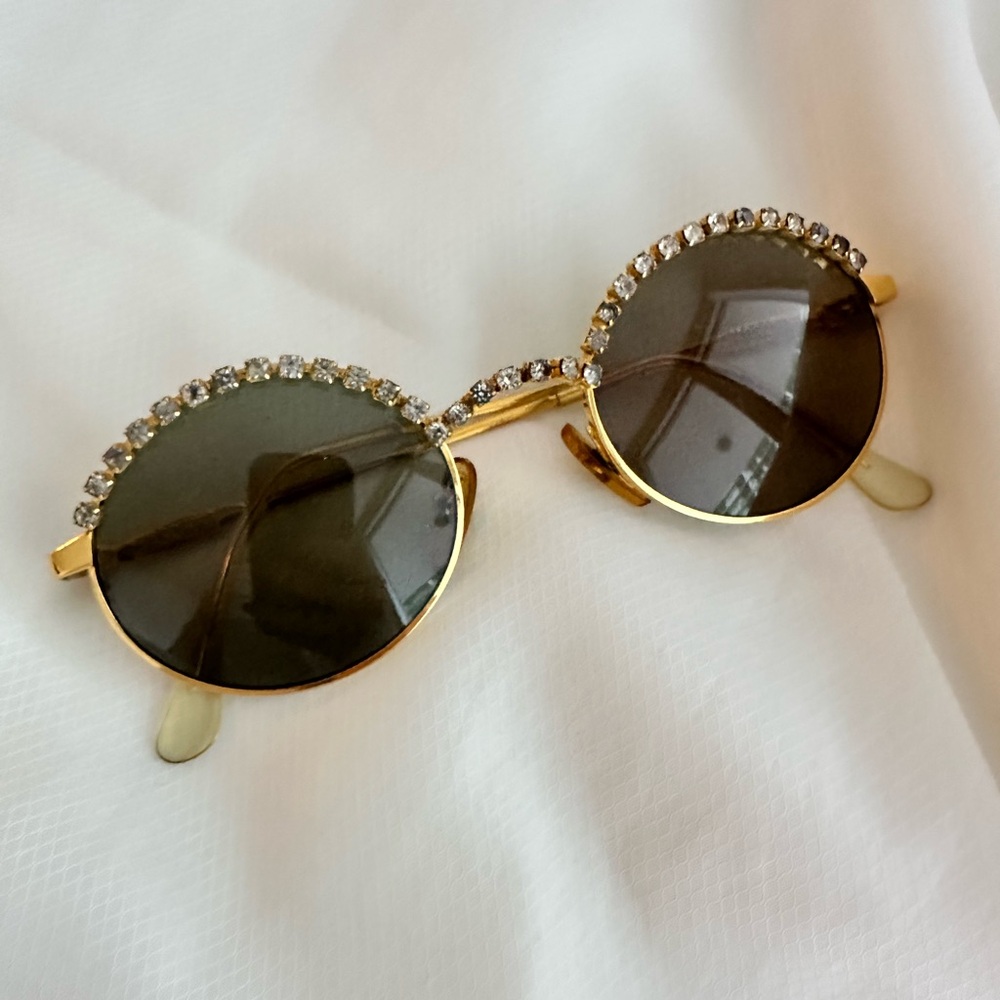 Rare Moschino Vintage Gold Round Rhinestone Sunglasses - Vintage Glam - Picture 6 of 13